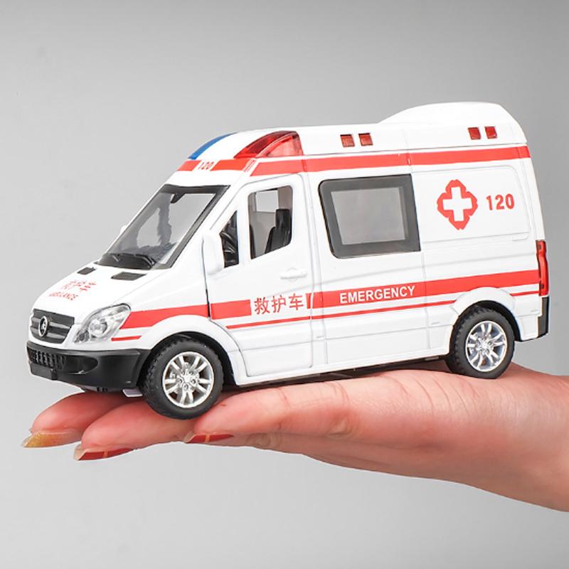 White Ambulance Medical Vehicles Toys 1/36 Alloy Diecast Car Model with Light&Sound