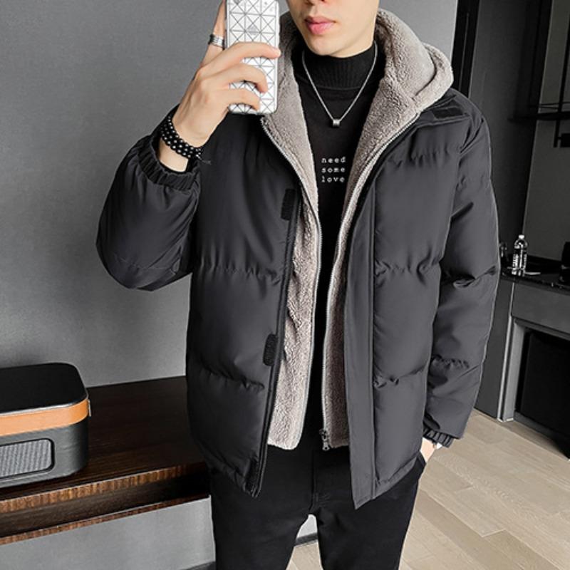 Large size men's fake two-piece cotton-padded clothes men's winter loose thickened fleece cotton-padded jacket hooded cotton-padded clothes