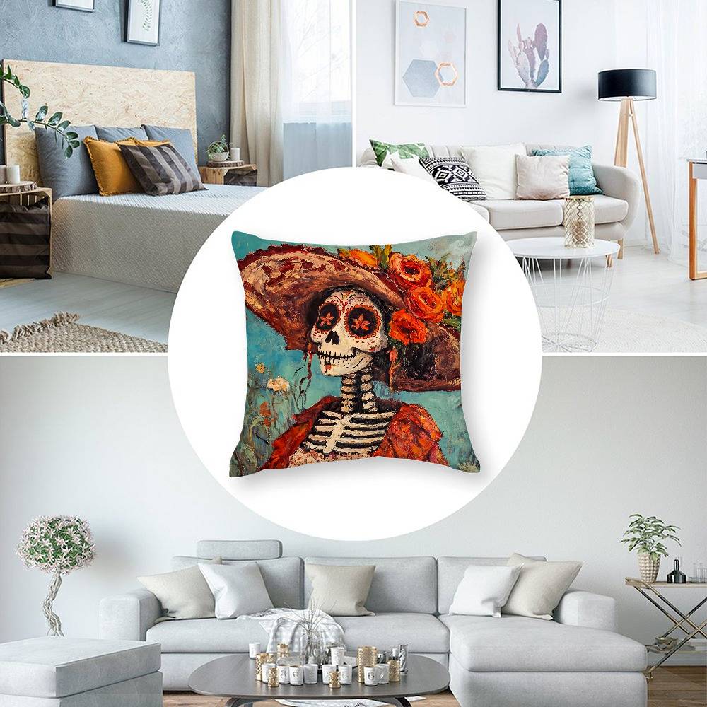 Day Of The Dead Pillow Case Plush Fabric Soft Pillowcase Double Sided Print Cushion Cover Household Gifts