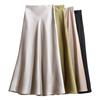 Women's Spring Summer High-Waisted Slimming Mid-Length Satin Bodycon Mermaid Hem Long Skirt with Drapey Fabric