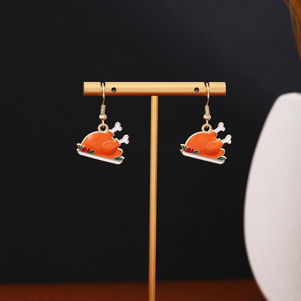 Thanksgiving Fun Cartoon Mushroom House Wreath Turkey Earrings, Personalized Creative Design Sense Colorful Drip Earrings