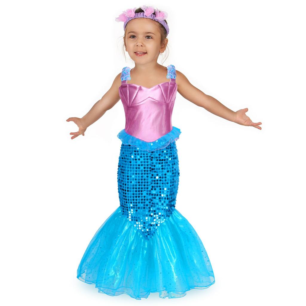 Set Rochie Printesa Sirena 6 Accessories Blue 5-6 Years 110cm Kids Party Costume