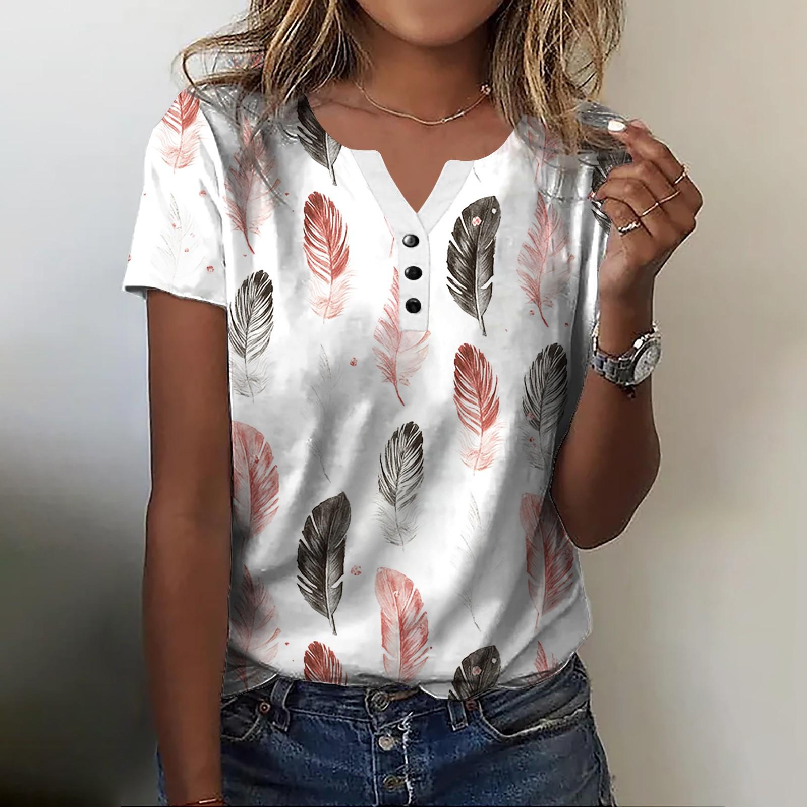 

Жен. Лето Футболка Цветочный принт Пэчворк Воротник Пуговицы С короткими рукавами На каждый день Повседневные Классический Обычный Верхушки XL белый