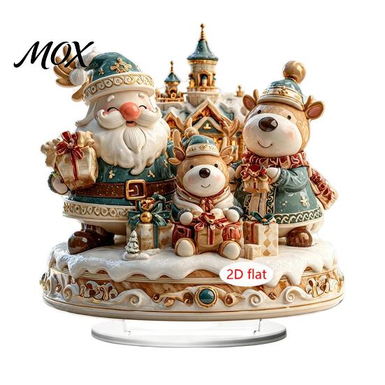 Decorative Holiday Figurines Christmas Candle Ornament, 2D Flat Acrylic Ornament with Base, Tree Decorations Snowman Reindeer Festive Table