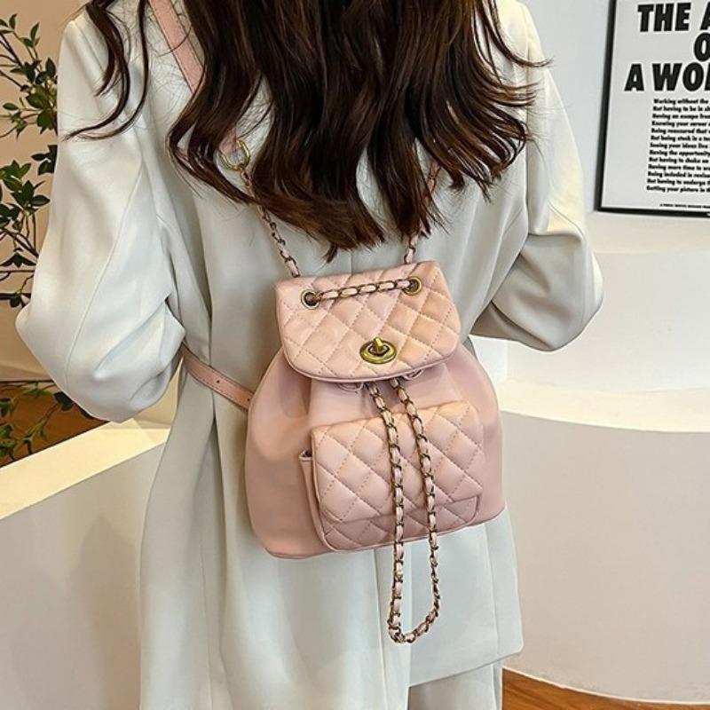 Rhombus Chain Backpack Women's Niche Design Fashion Bucket Bag New Versatile Small Backpack