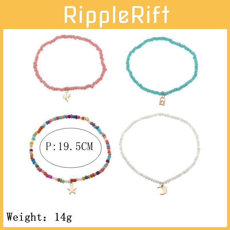 Bohemian Ankle Strap Set Star Moon Cactus Pendant Elastic Beaded Foot Chain