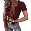 2026 New Spring/Summer Women's Zipper Ribbed Round Neck Short Sleeve Casual Simple T-Shirt Top