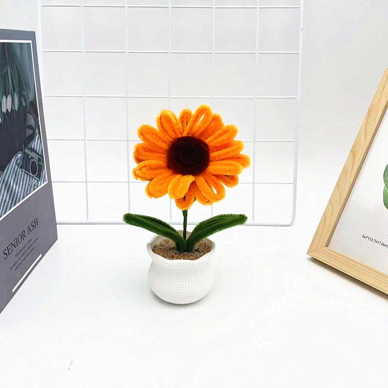 Rod Twisted Plush Sunflower Potted Desktop And Office Ornament Decoration