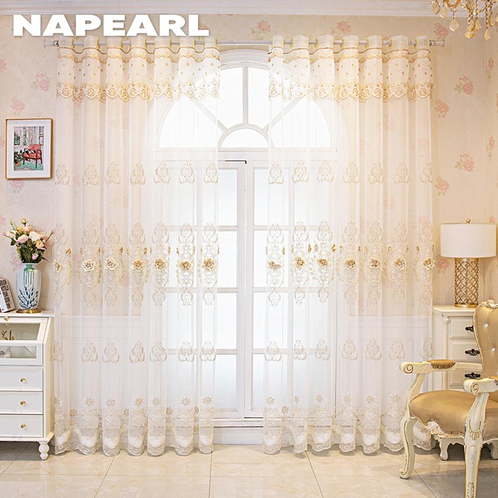 1PC NAPEARL French Luxury Lace Relief Embroidered Translucent Sheer Curtain 260cm Height Tulle for Living Room Bedroom Window Decoration Home Decor