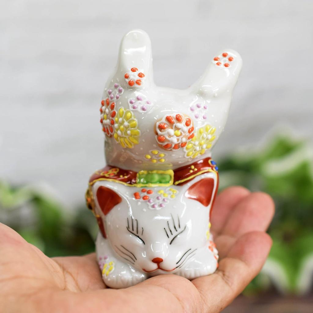 Waza No Kura Stylish Ornaments Kutani Ware Handstand Maneki Neko Flower Flyers Store Opening Gift Business Opening Gift Birthday Gift