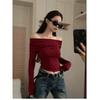 American Retro One Shoulder Long Sleeved T-shirt for Women Featuring Off the Shoulder Beauty Unique Style and Sexy Tight Fitting Base Shirt