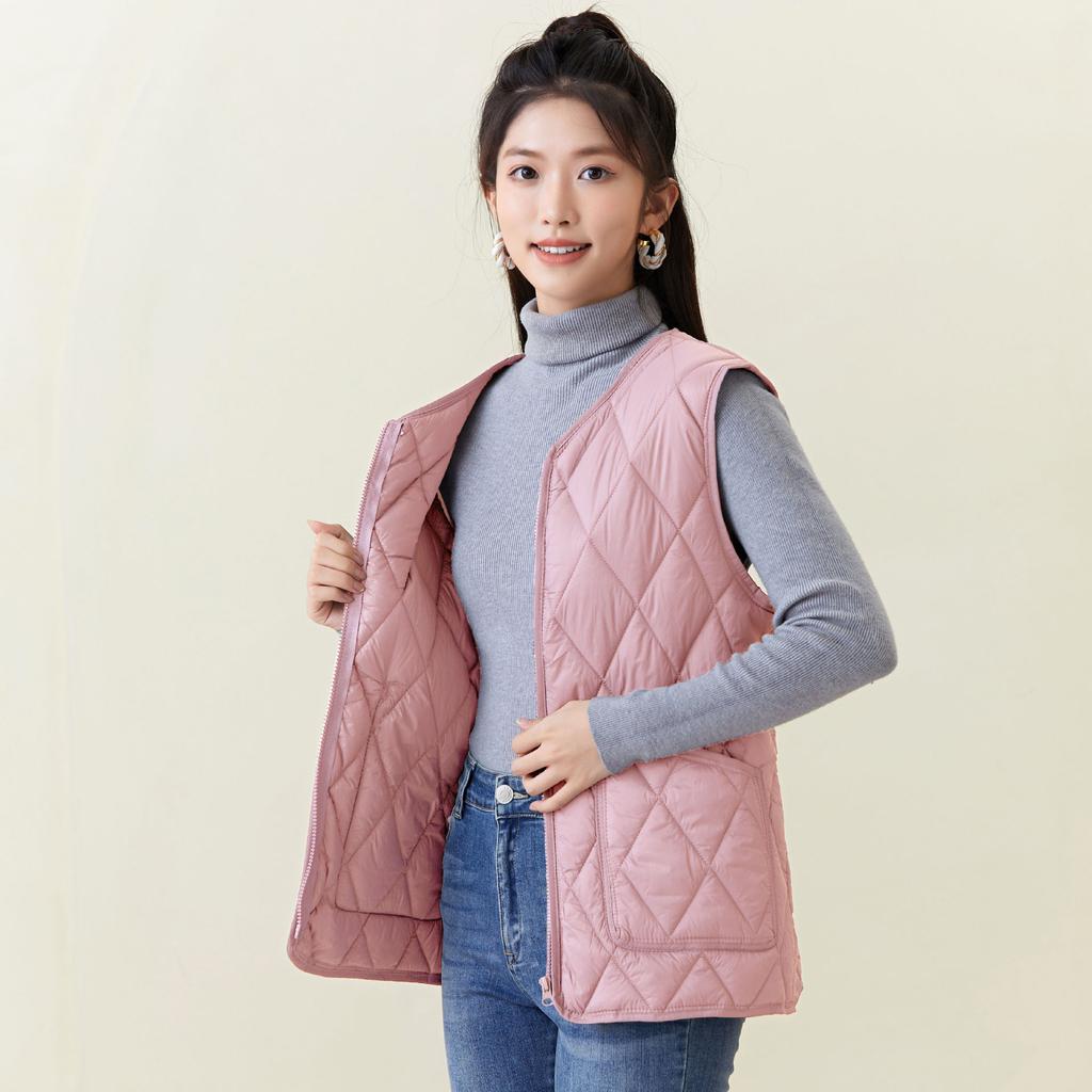Autumn and Winter Women's Winter Down Cotton Padded Lightweight Double-sided Warm Zipper Home Female Cotton Vests Fashionable and Warm