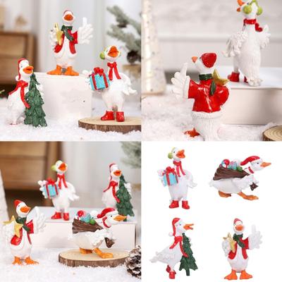 Vánoční kreslená kachní figurka Pryskyřice Labuť Zvíře Miniaturní socha Na festival Domácí Stolní Police Vystavení Dekorace