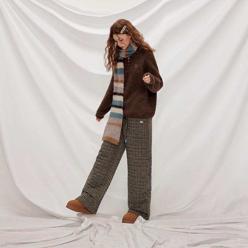 UNIFREE Plaid Thickened Loose Straight Wide-Leg Casual Pants