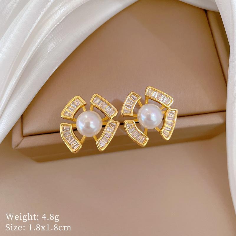 Necklace Earrings Set Light Luxury Full Of Diamonds Irregular Pearl Personality Temperament Banquet Earrings Item Group