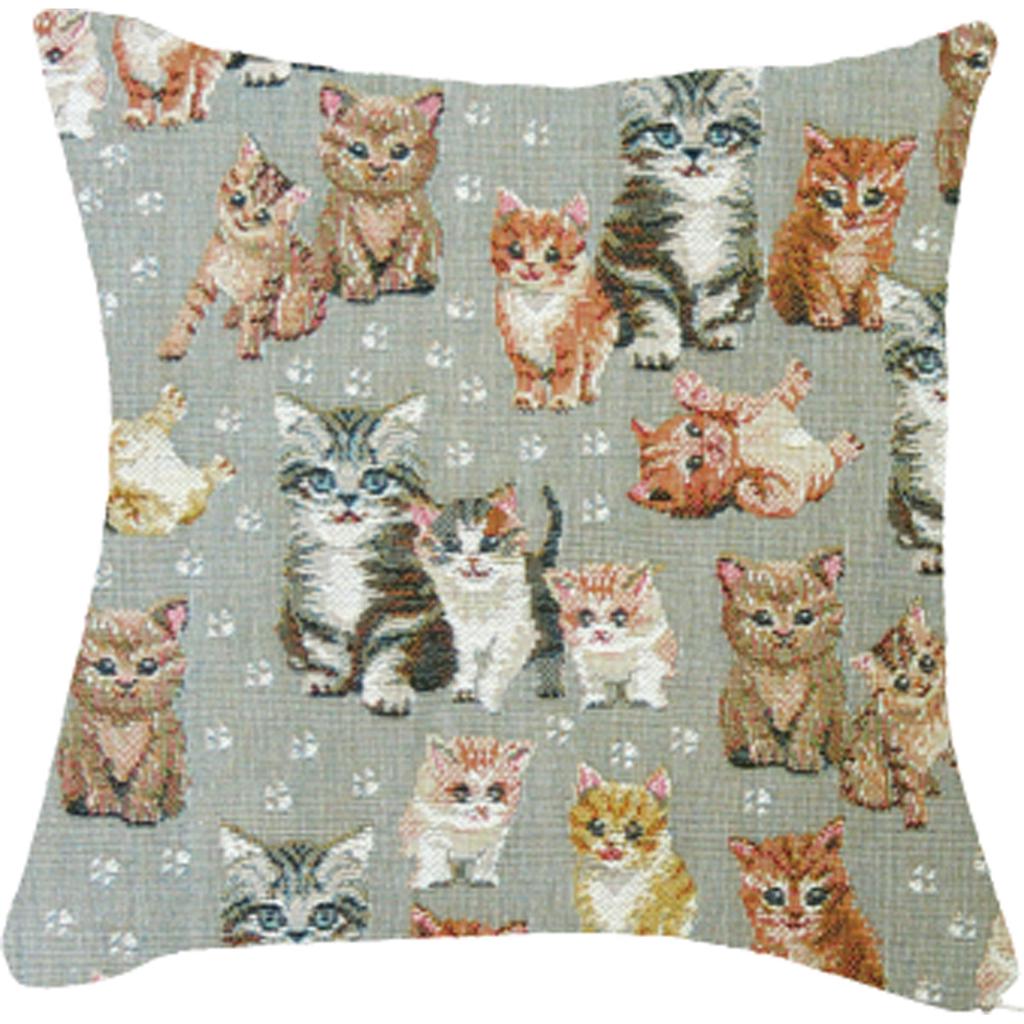 Royal Tapisserie [Q6358] - Ručně vyráběný polštář 'Royal Tapisserie' šedo-hnědý (Koťata)  - 36x36 cm