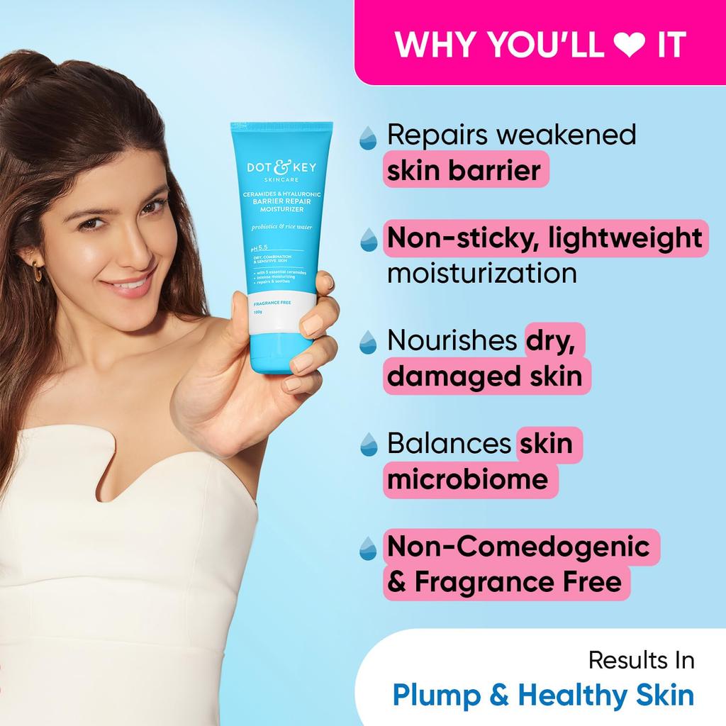 Dot & Key Ceramides Moisturizer with Hyaluronic Acid & Rice Water Intense Hydration 100gm