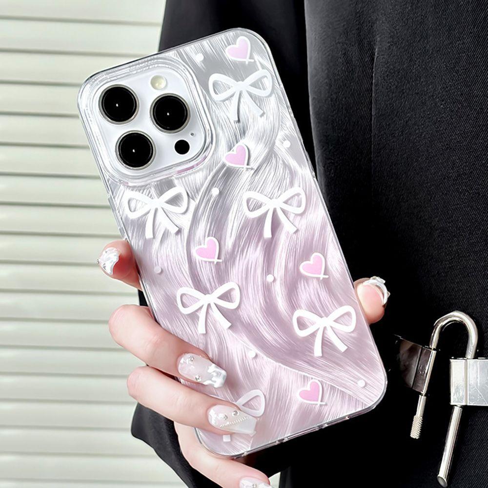 Bow love applies to iPhone17promax feather yarn Apple 16 laser mobile phone case 14/13 large hole 15