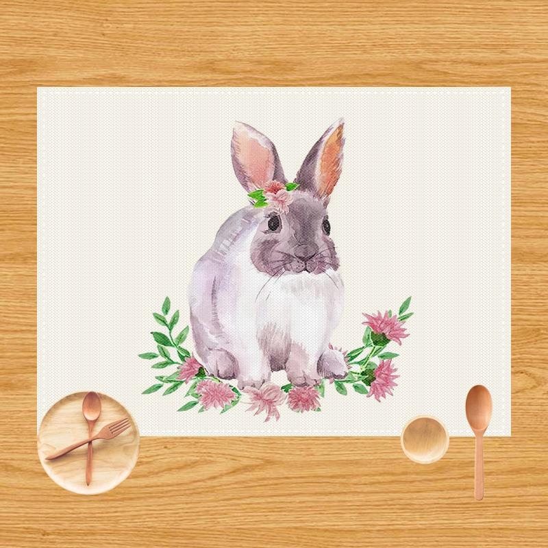 Easter Bunny Placemats Cross-border Amazon Imitation Linen Easter Egg Placemats Party Tablecloths for Banquets