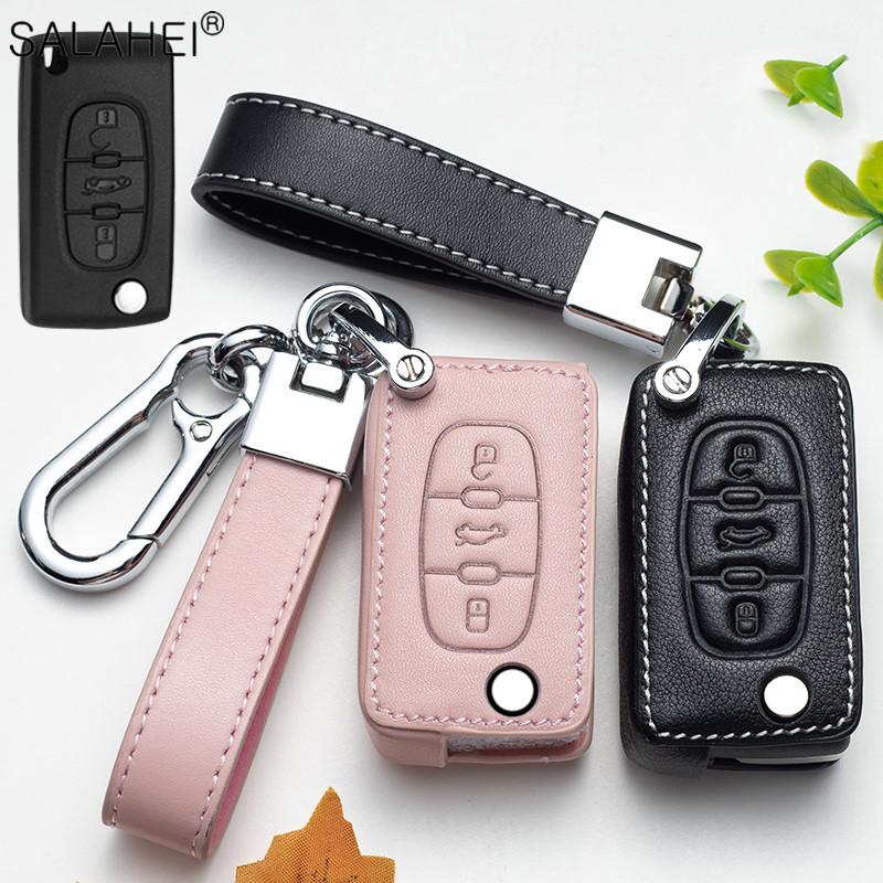 AALY1 New Leather Car Key Case Remote Cover For Peugeot 208 308 T9 508 2008 For Citroen C4 For Opel Corsa Crossland X Auto Accessories