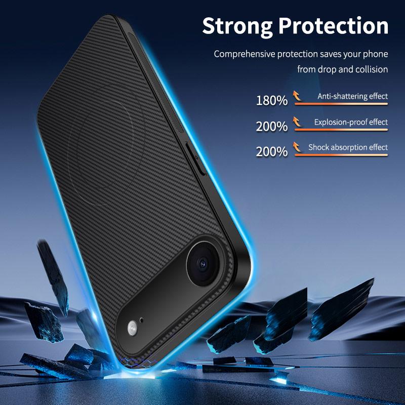 For iPhone 17 Air Magnetic Case WANLONFENG TQ1 Series Carbon Fiber Texture PC TPU Phone Cover with 2Pcs Screen Films