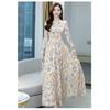 Women S High Waist V Neck Long Sleeve A Line Floral Dress