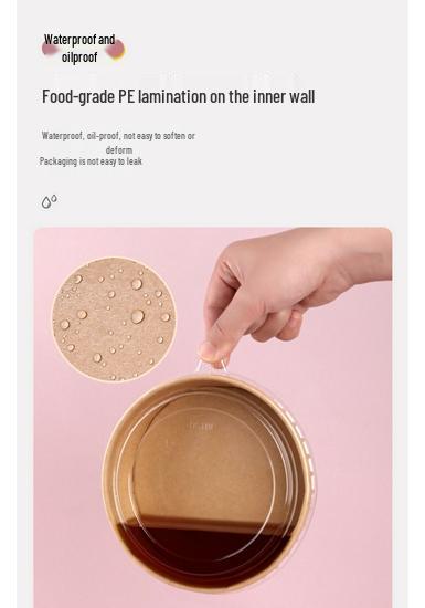 Disposable Kraft Paper Lunch Box Set - 50 Round Bowls with Lids, High-Temperature Resistant, Food-Grade Takeout Containers