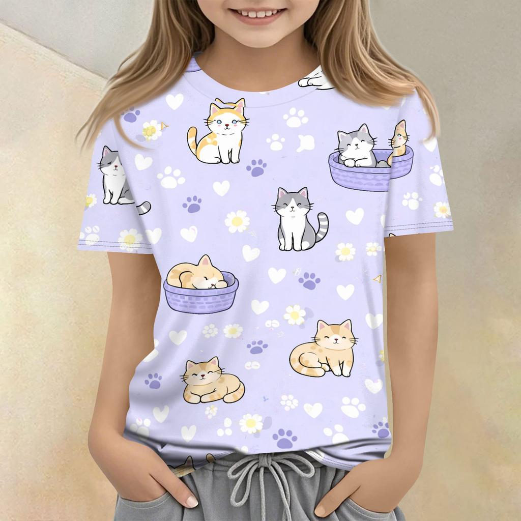 Children's Printed Round Neck Short Sleeved Casual T-shirt