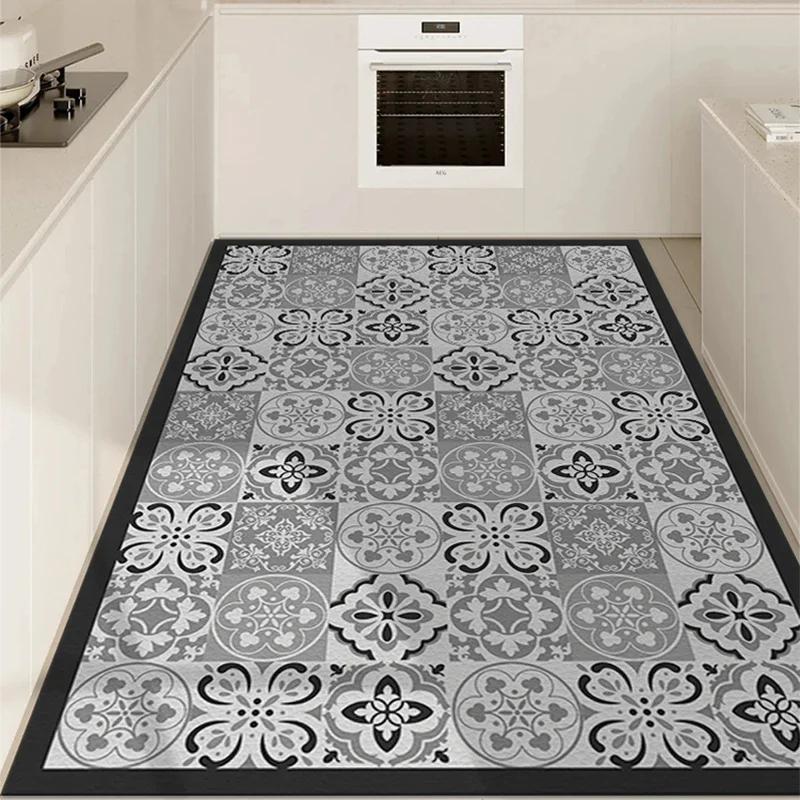 PVC Floor Mat for Kitchen Waterproof Non-slip Carpet Home Decoration Vintage Pattern Long Strip Rug Oil-proof Alfombra De Cocina