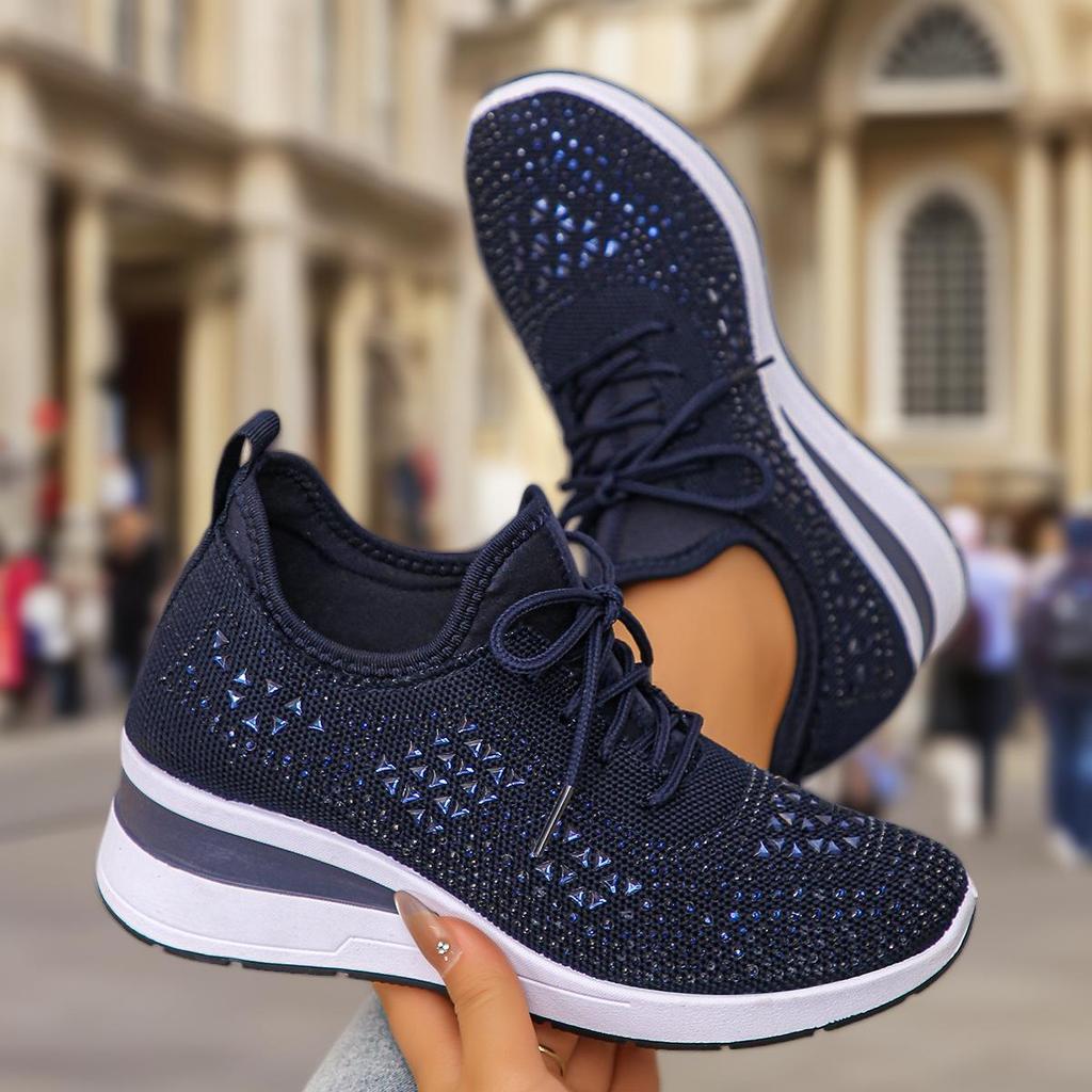 Rhinestone-embellished Lace-up Women's Casual Shoes Low-top Athletic Style for Daily Commuting Comfortable Fit