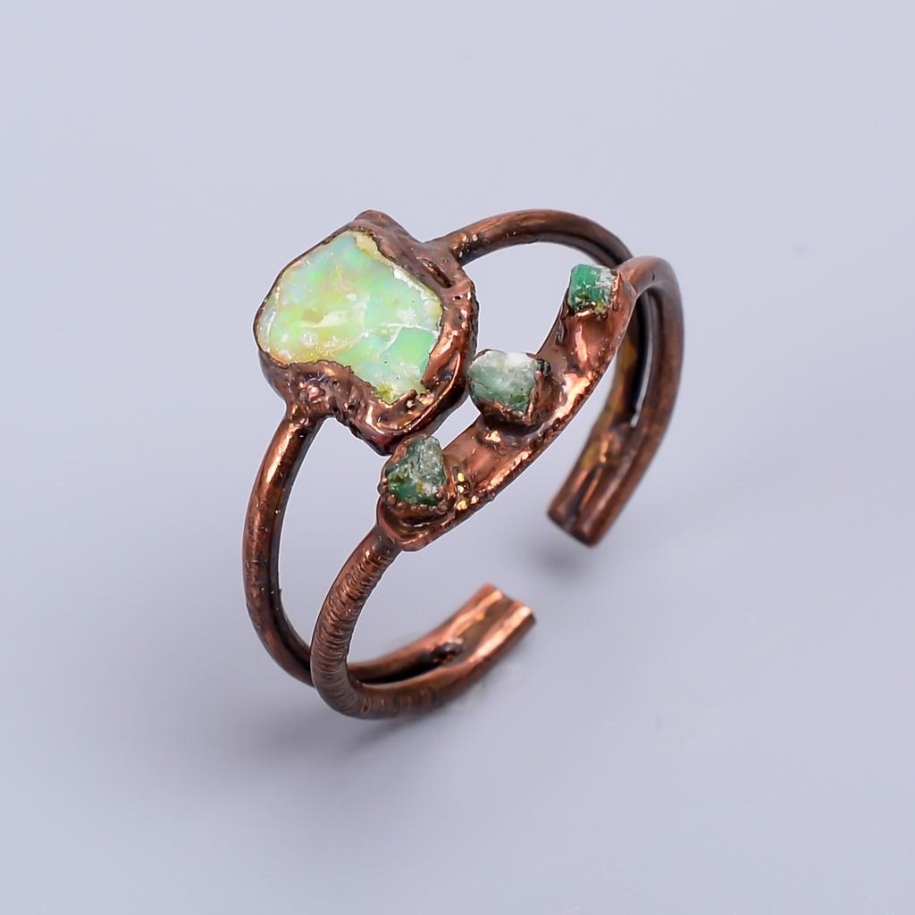 Ausgefallener Äthiopischer Opal Edelstein Kupfer Ewigkeit Elektrogeformter Freundschaftstagsring V-67
