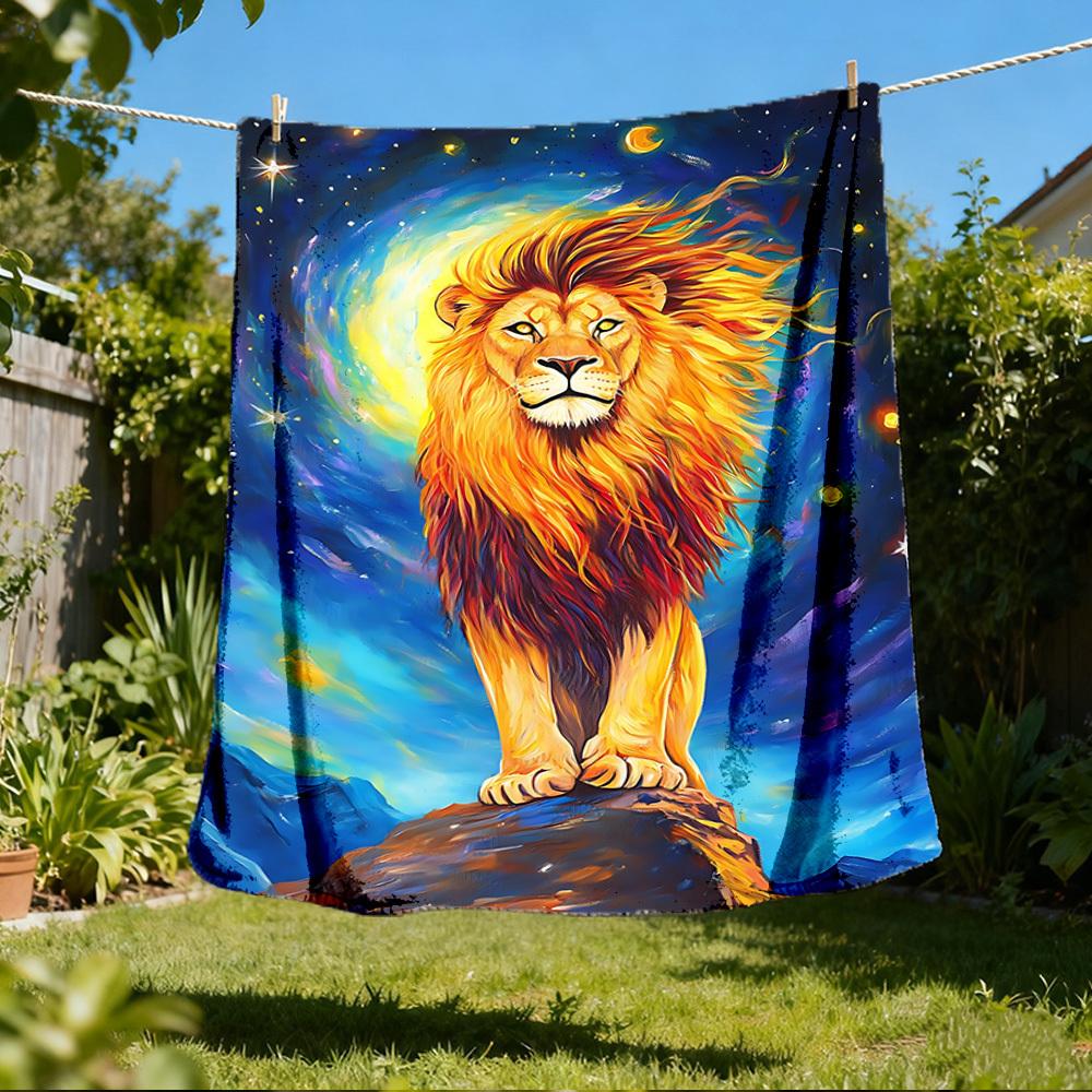 1pc Lion Artwork Outdoor Flannel Blanket, Cozy & Warm Soft Te Playful Design, Napping Camping,