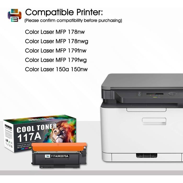 Cartouches de toner - 117A (W2070A-W2073A) - Pack 4 CMJN - Compatible HP Color Laser MFP - Rendement 1000/700