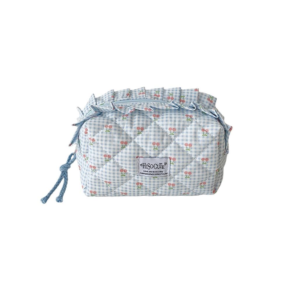 Cute Design Korean Cherry Pencil Case Large Capacity Cloth Plaid Pen Bag  Children