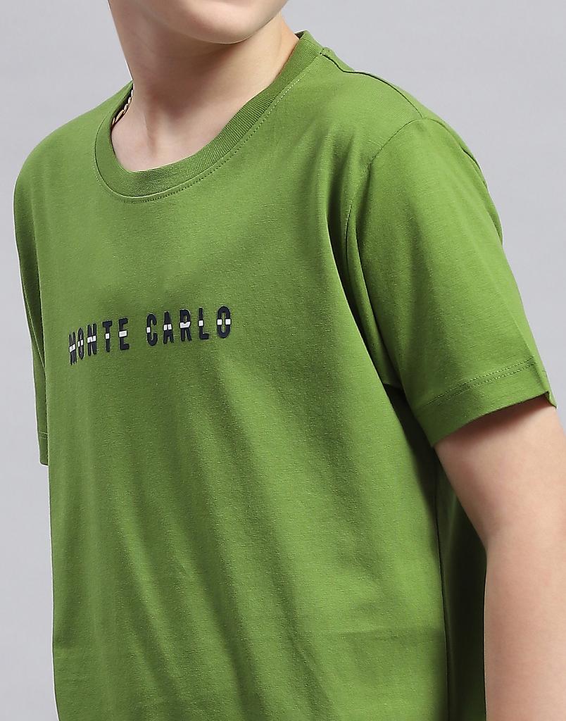 MONTE CARLO Boys Green Printed Round Neck Half Sleeve Regular Fit T-Shirt
