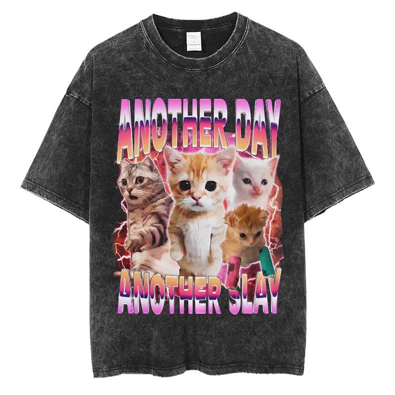 Wash I Survived Todays Tummy Ache Funny Cat Meme T Shirt Men Women Personality Fashion Tshirt Cotton Casual Oversized T Shirts