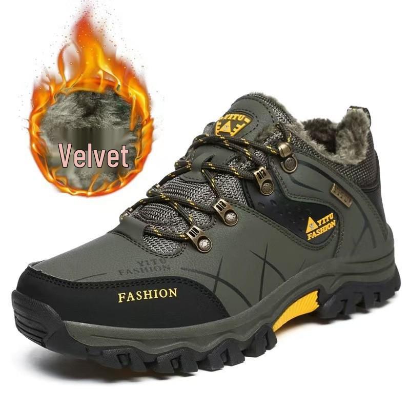 Plus Size High-Top Men's Hiking Shoes - Warm, Non-Slip, Velvet-Lined, For Autumn/Winter Outdoor Trails
