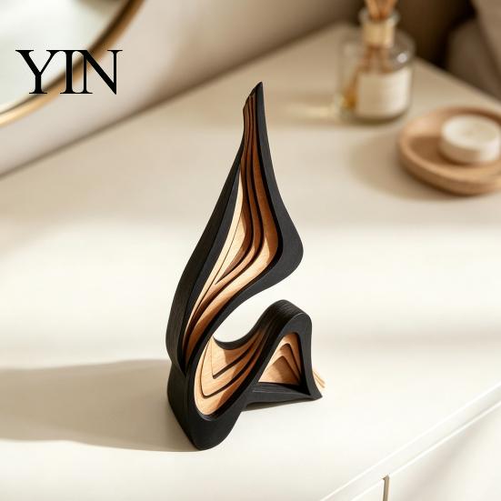 Scultura Artistica Astratta in Legno Regalo Decorativo di Lusso, Statuetta Solida Moderna Minimalista per Soggiorno Decorazione in Legno Artigianale Decorazione Tavolo Stanza,