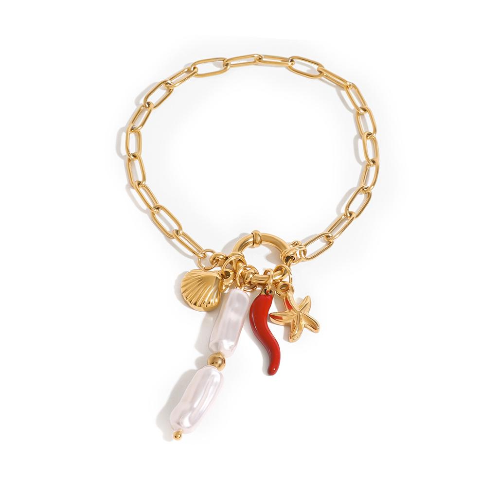 Custom Stainless Steel Nautical Clasp Bracelet Pearl Pendant Fashion Jewelry for Women
