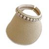 Wide Brim Sun Hat Pearl Decorated Straw Hat Imitation Pearl Beach Hat  UV Protection