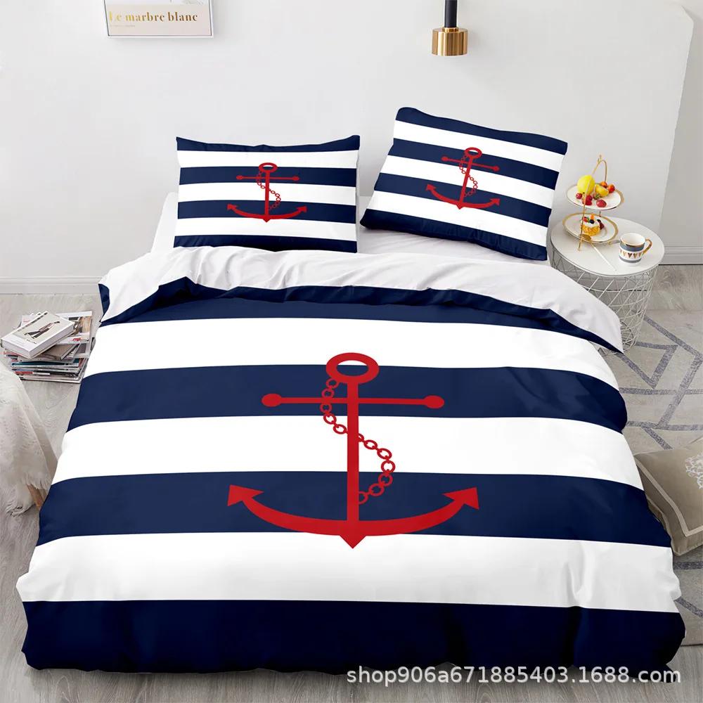 New Nautical Ocean Anchor Bedding Sets Ocean Spirit Duvet Cover King Queen Single Size Bed Linen With Pillowcase Teens Boys Gift