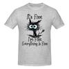 It S Fine I M Fine Everything Is Fine Funny Cat Trendy Tshirtlazy Style Reinforced Collar Tees