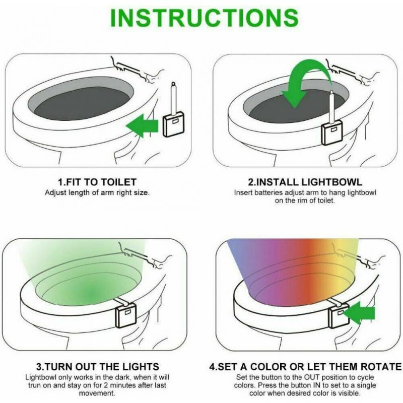 Flexible 8 Colors LED Toilet Bowl Night Light Motion Sensor Bathroom Seat Lamp