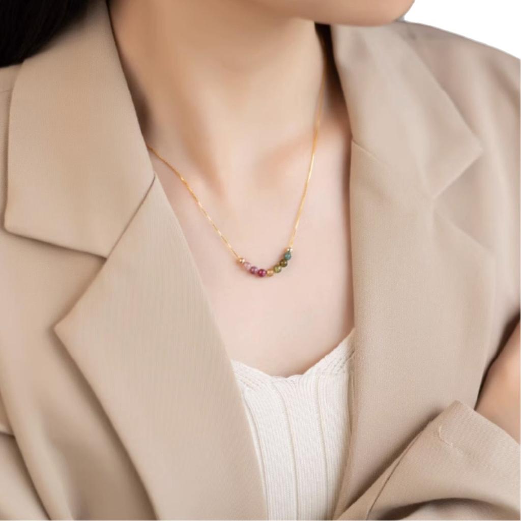 Natürlicher Turmalin-Anhänger für Damen, Farbverlauf-Jaspis-Schlüsselbein-Kette, leichter Luxus Nischen-Design Halsketten Schmuck