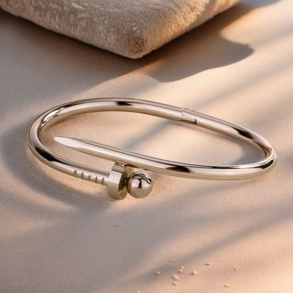 

Original Design Classic Nails Bracelet for Woman Stainless Steel Zircon Nail Open Bracelet Bangle Adjustable Summer Jewelry