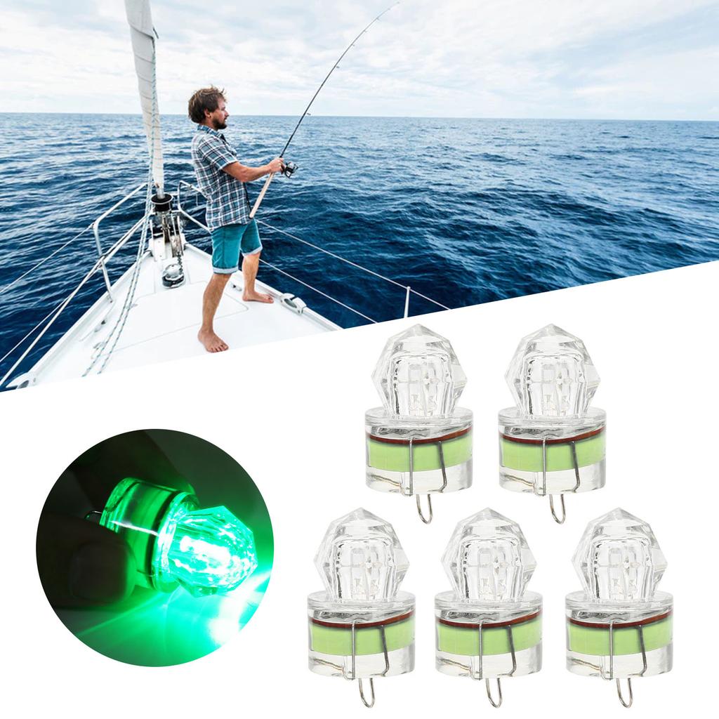 5Pcs Fishing Lure Light Diamond Shape LED Corrosion Resistance Auto Open Flashing Bass Lure Light Green