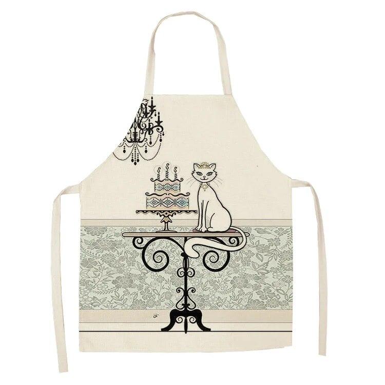 1 Pack Cute Cat Pattern Kitchen Cooking Baking BBQ Aprons for Men and Women Linen Bibs Home Cleaning Accessories