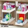 2 Layers Under Sink Organizer Sliding Cabinet Basket Organizer Storage Rack with Hooks Hanging Cup Bathroom Kitchen Organizer