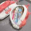 Pink Hair Funny Big Capacity Plush Pencil Bag Creative Cartoon Big Mouth Girl Pens Storage Case Portable School Stationery Gift