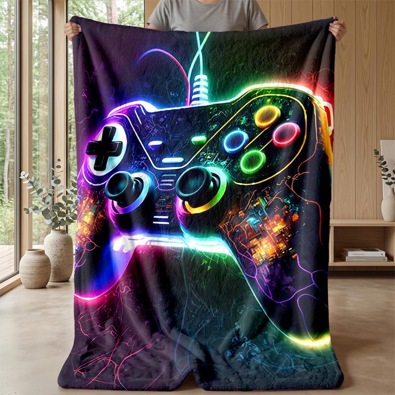 Neon Gaming Controller Theme blanket Lightweight Warm Flannel Blanket Decorative Throw Blanket for Home Decoration